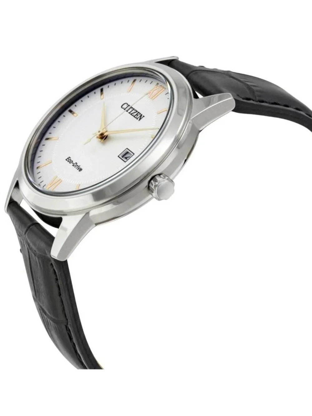 NWT Citizen Eco-Drive Silver Dial Black Leather Men's Watch